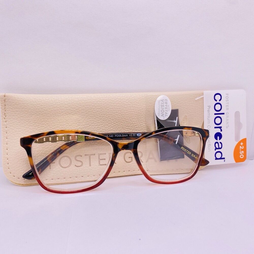 Foster Grant Coloread Reading Glasses +2.50 53-16-140 Gold Havana New w/Case